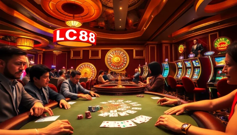 Experience the thrill of gambling with LC88 at an opulent casino where players enjoy poker and roulette.